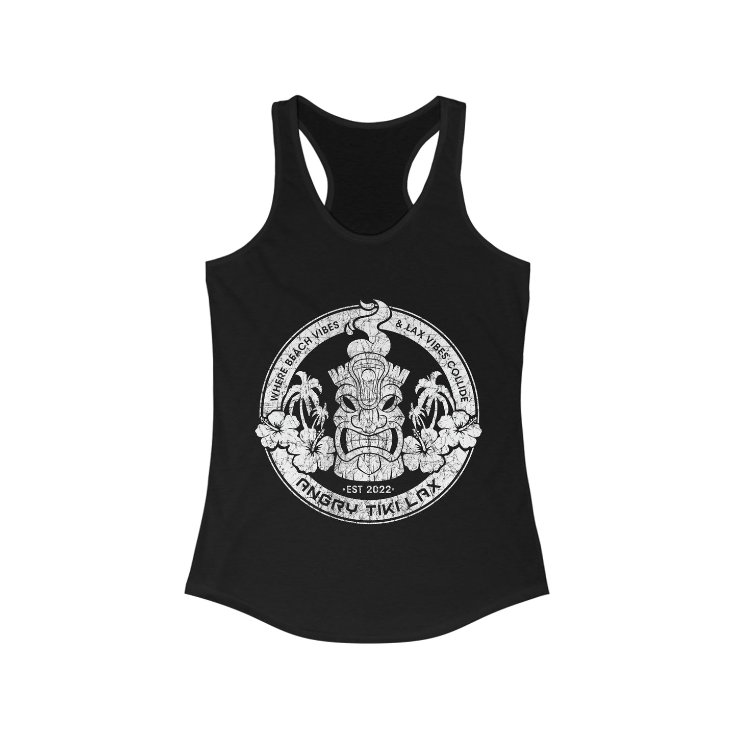 Angry Tiki Lax distressed logo Women's Ideal Racerback Tank
