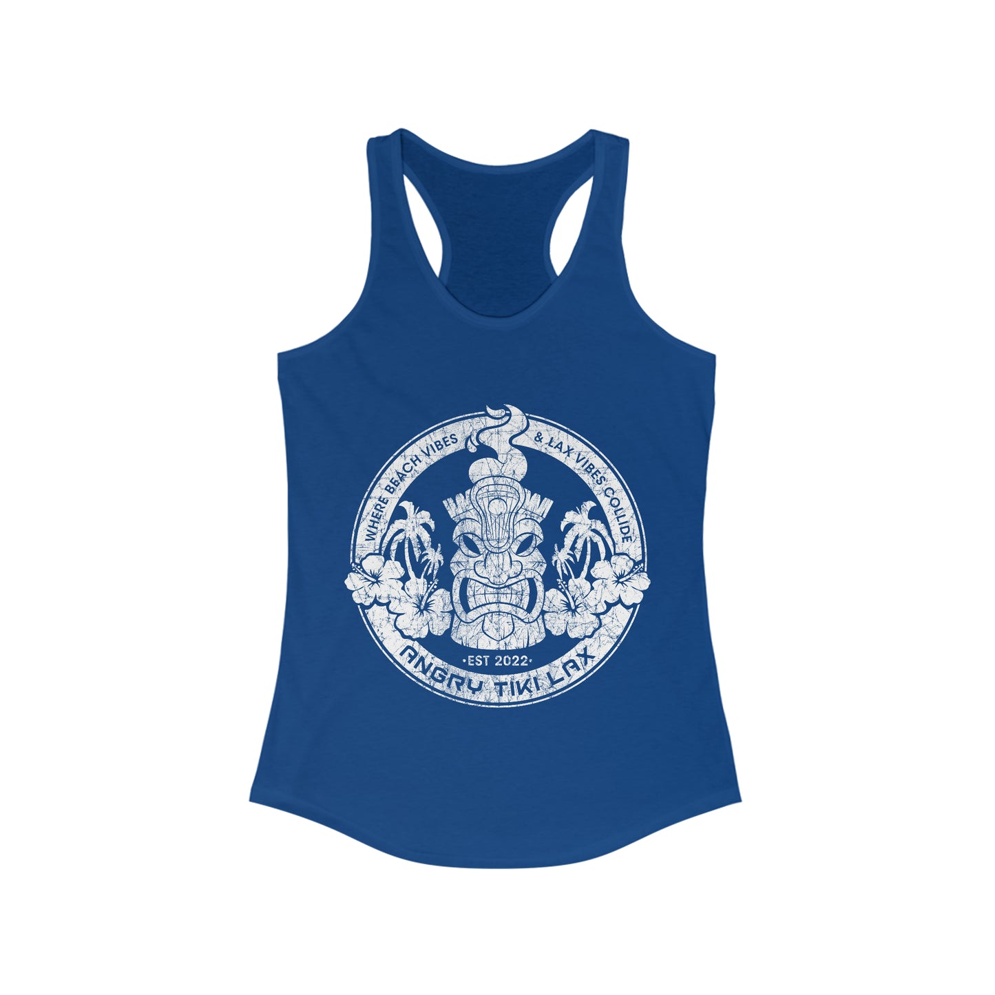 Angry Tiki Lax distressed logo Women's Ideal Racerback Tank