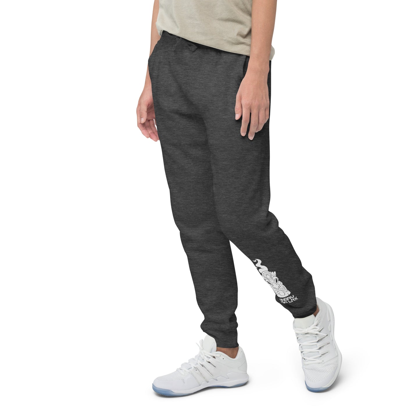 Angry Tiki Lax logo left leg Unisex fleece sweatpants