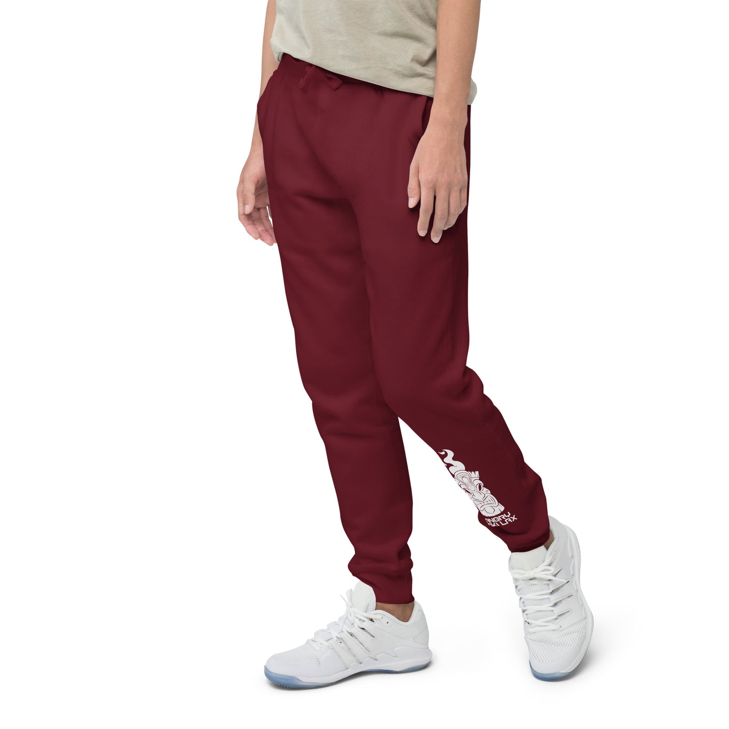 Angry Tiki Lax logo left leg Unisex fleece sweatpants