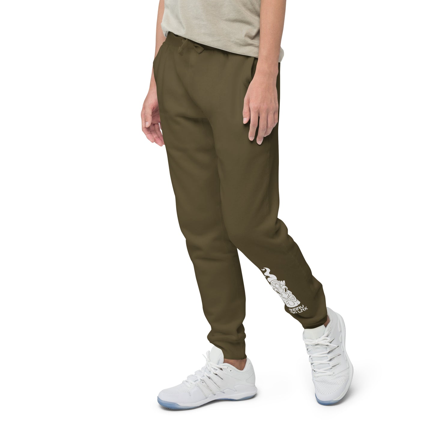 Angry Tiki Lax logo left leg Unisex fleece sweatpants