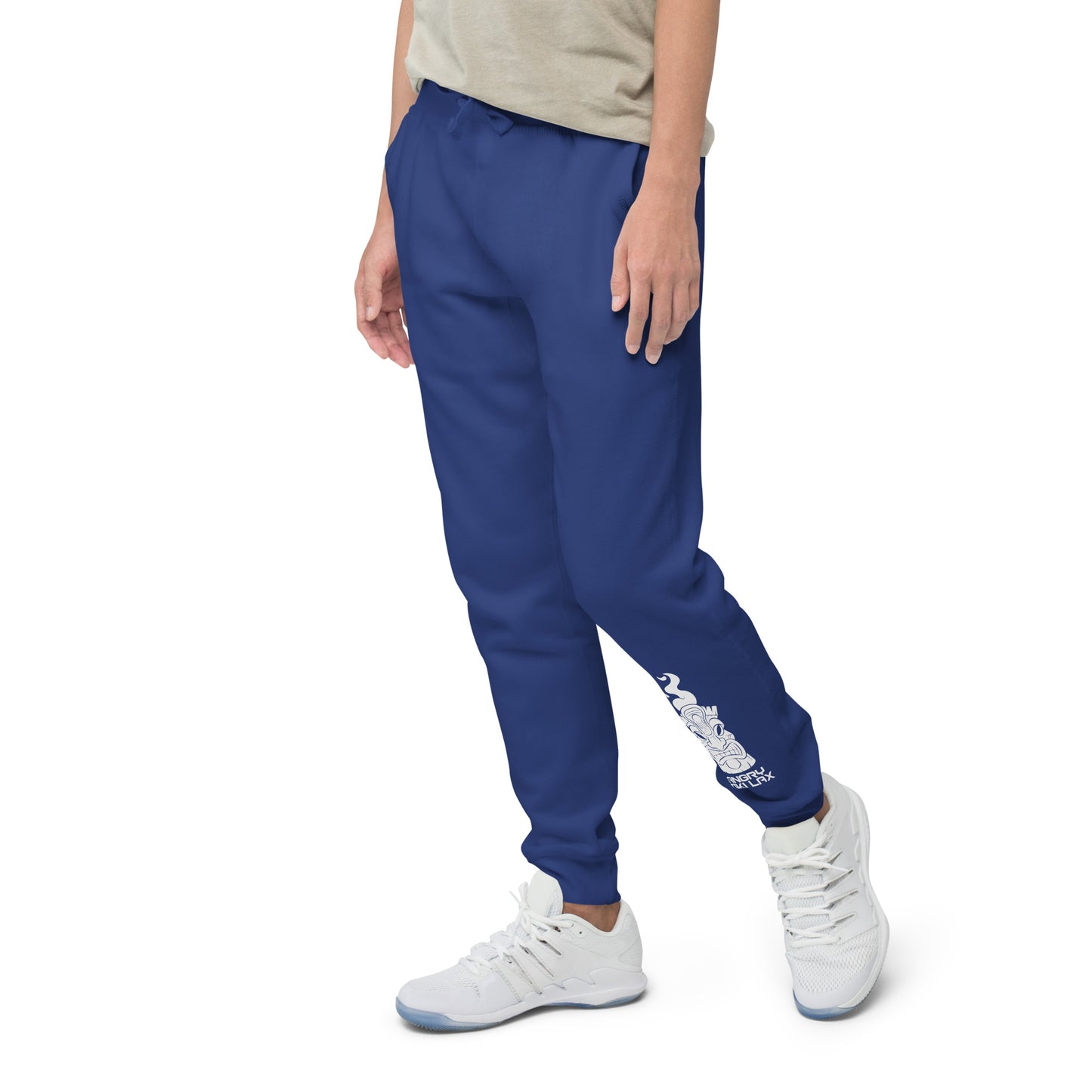 Angry Tiki Lax logo left leg Unisex fleece sweatpants