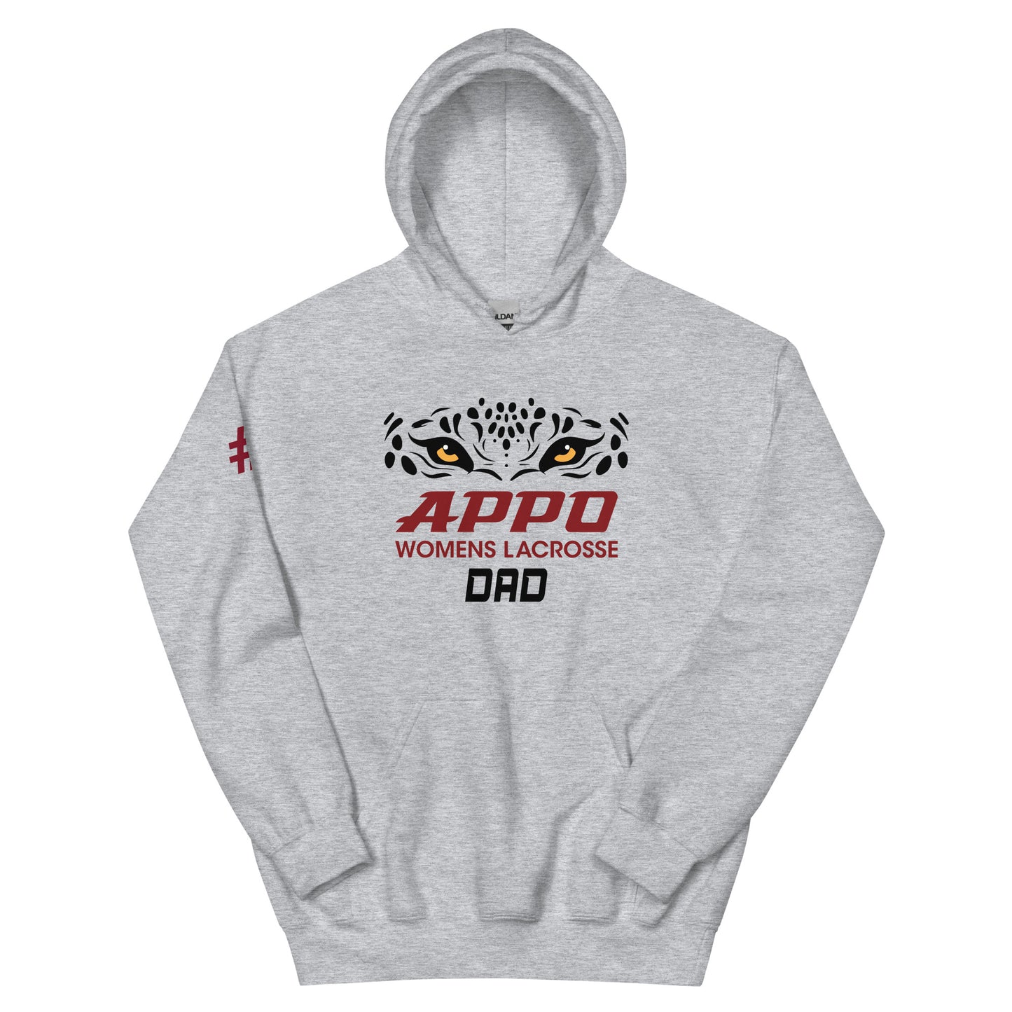 APPO Jaguar Eyes Womens "DAD" Lacrosse Unisex Hoodie (CUSTOM NUMBER on SLEEVE)