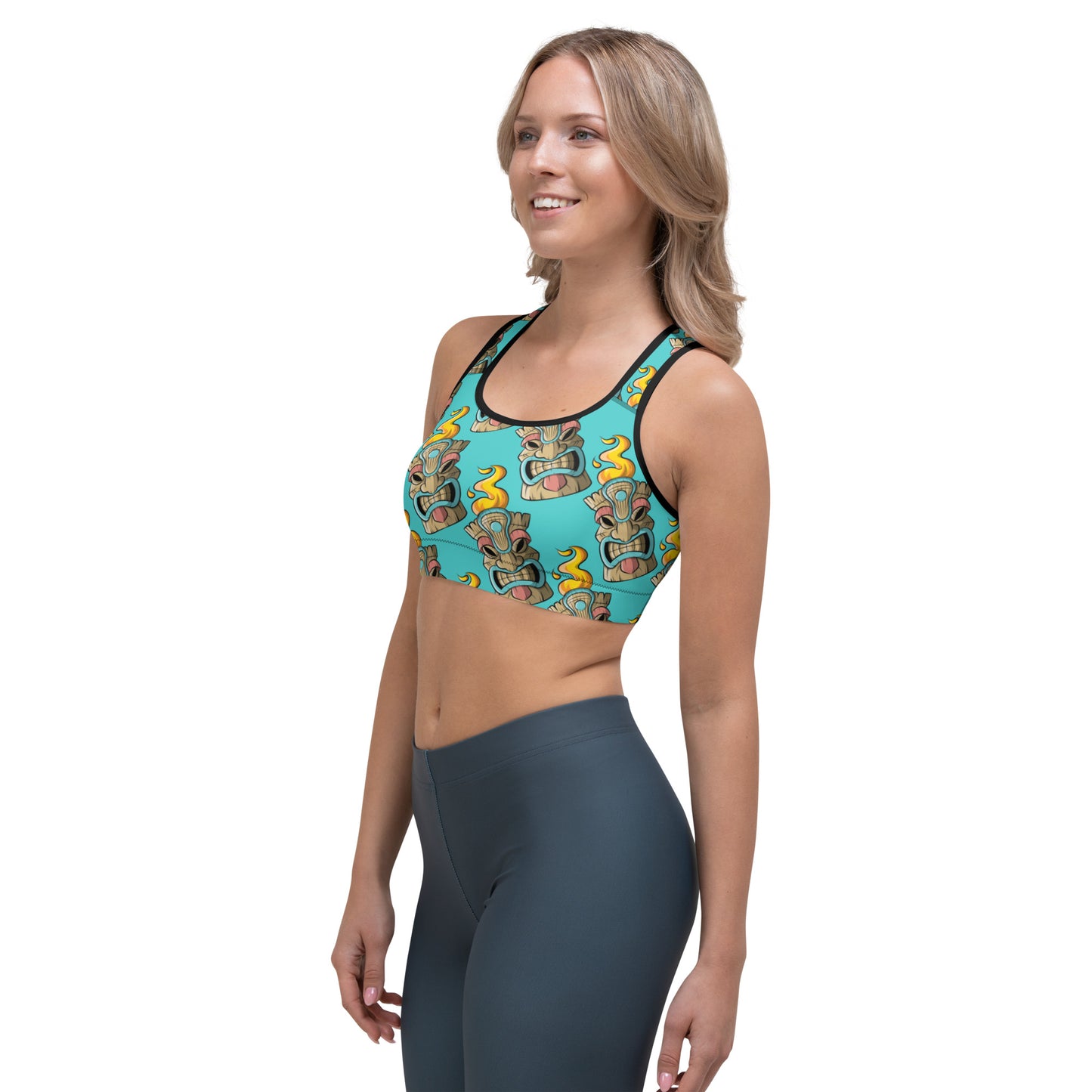 Angry tiki logo womens Sports bra