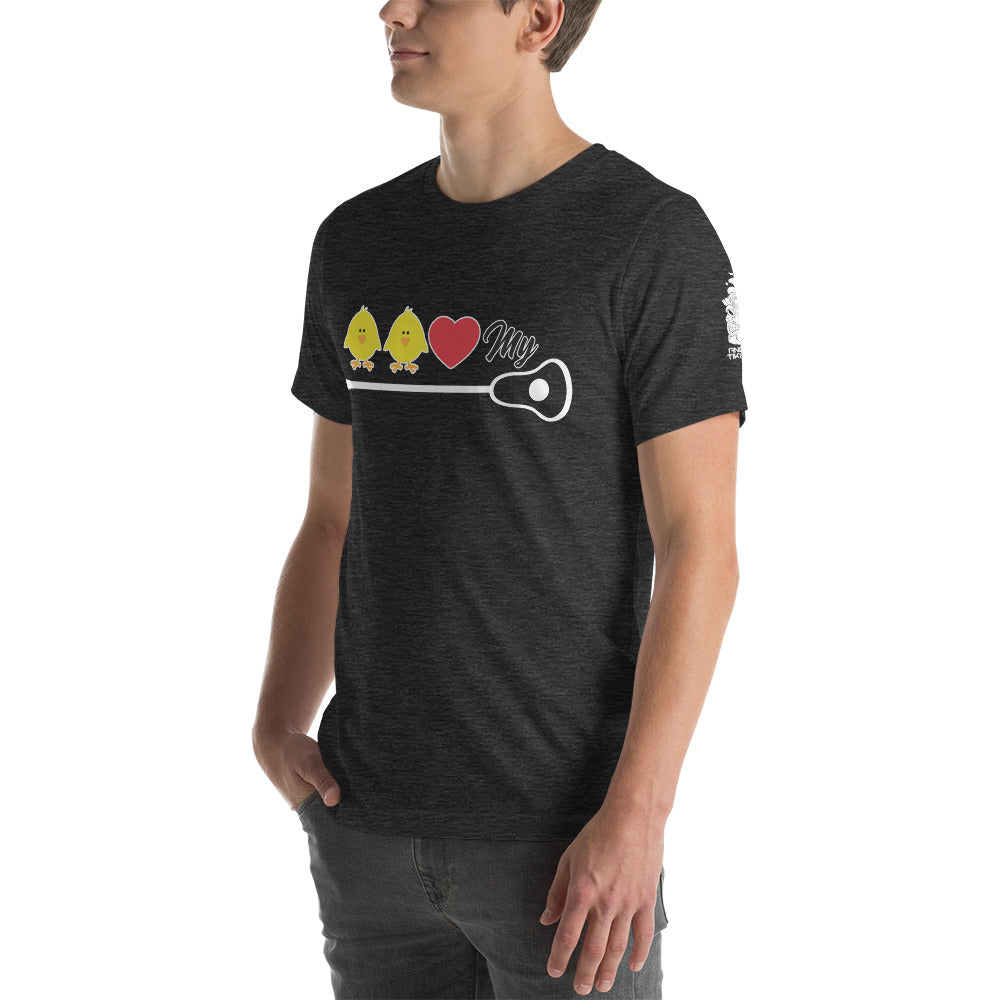 Mens chicks love my stick Unisex t-shirt