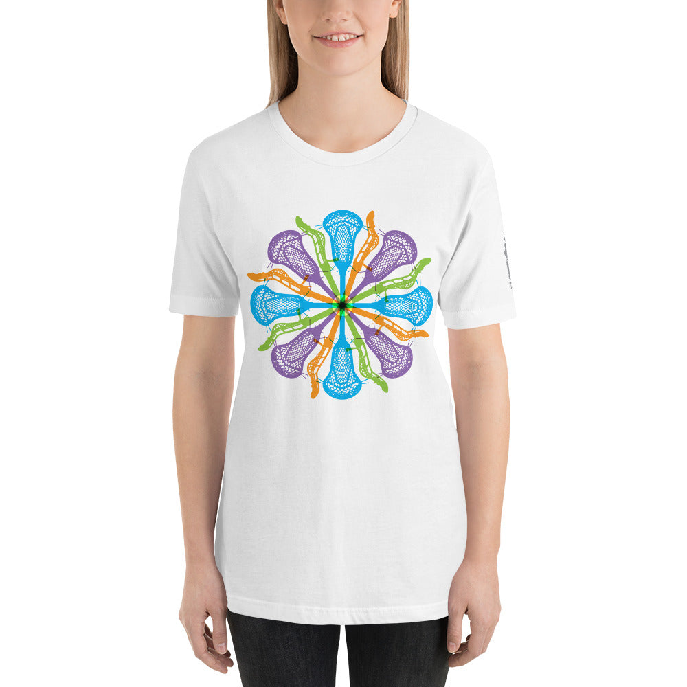 Womens Lacrosse stick flower design V1 Unisex t-shirt – angry tiki lax