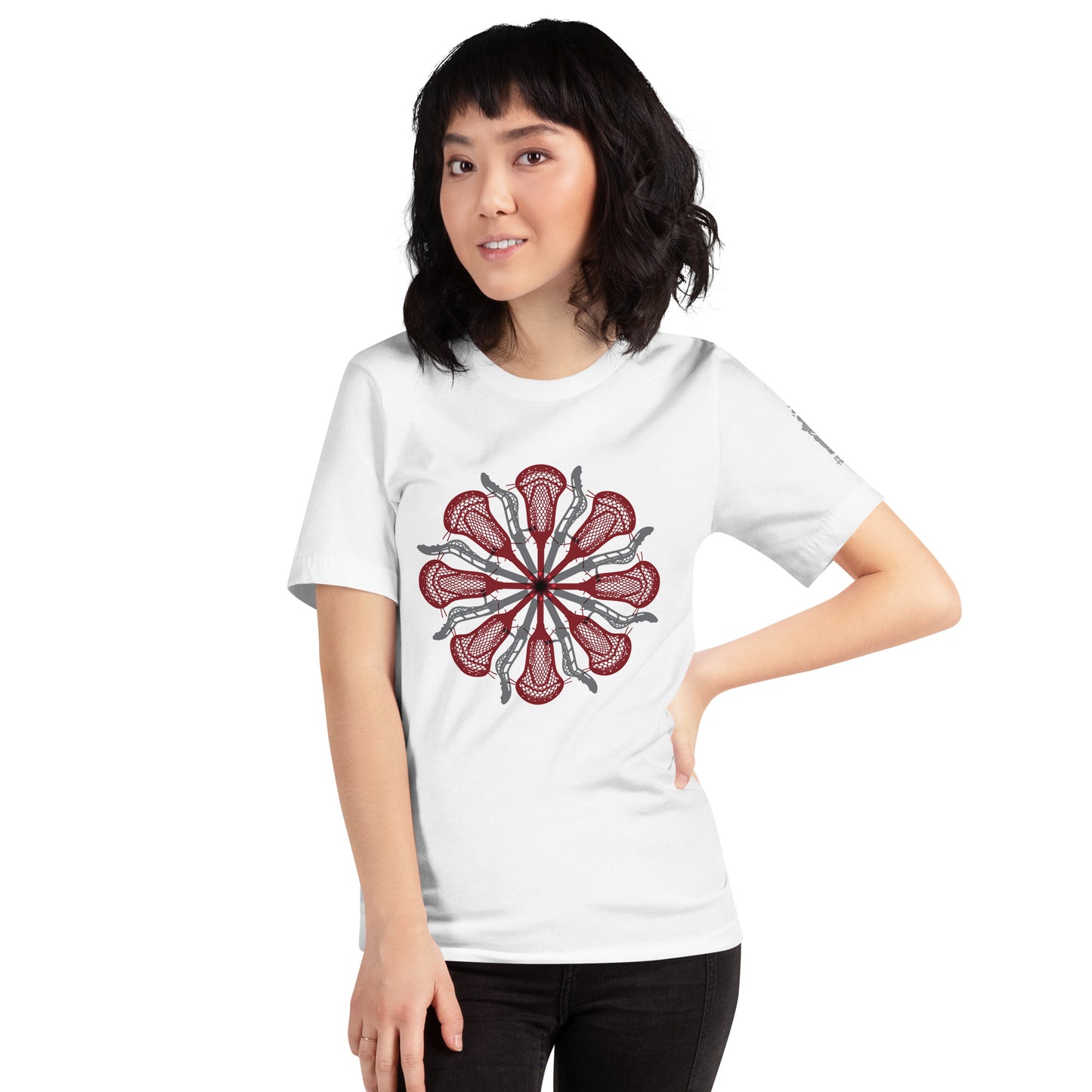 Womens Lacrosse stick flower design V2 Unisex t-shirt