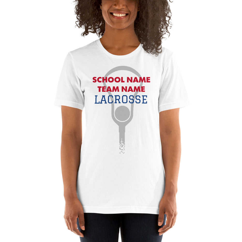 Personalize lacrosse School name an Mascot Unisex t-shirt