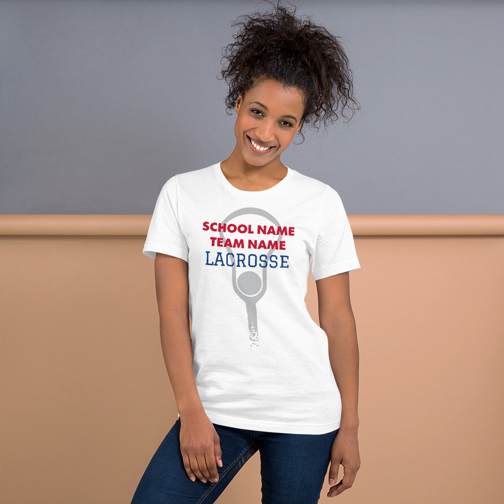 Personalize lacrosse School name an Mascot Unisex t-shirt