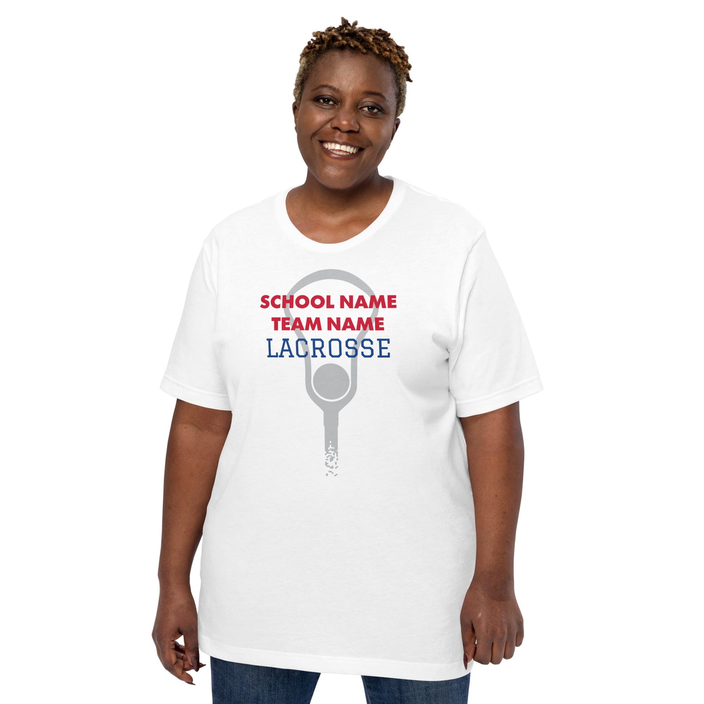 Personalize lacrosse School name an Mascot Unisex t-shirt