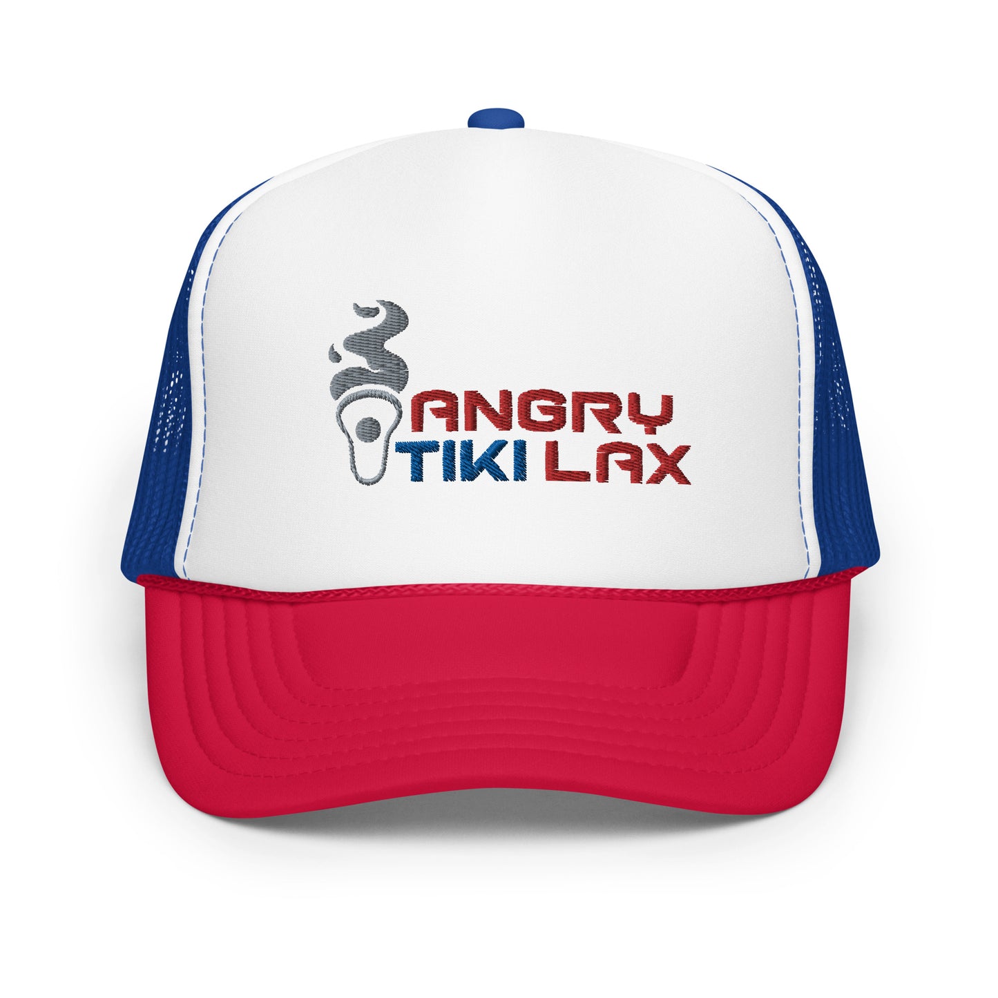 Angry Tiki Lax text logo Foam trucker hat