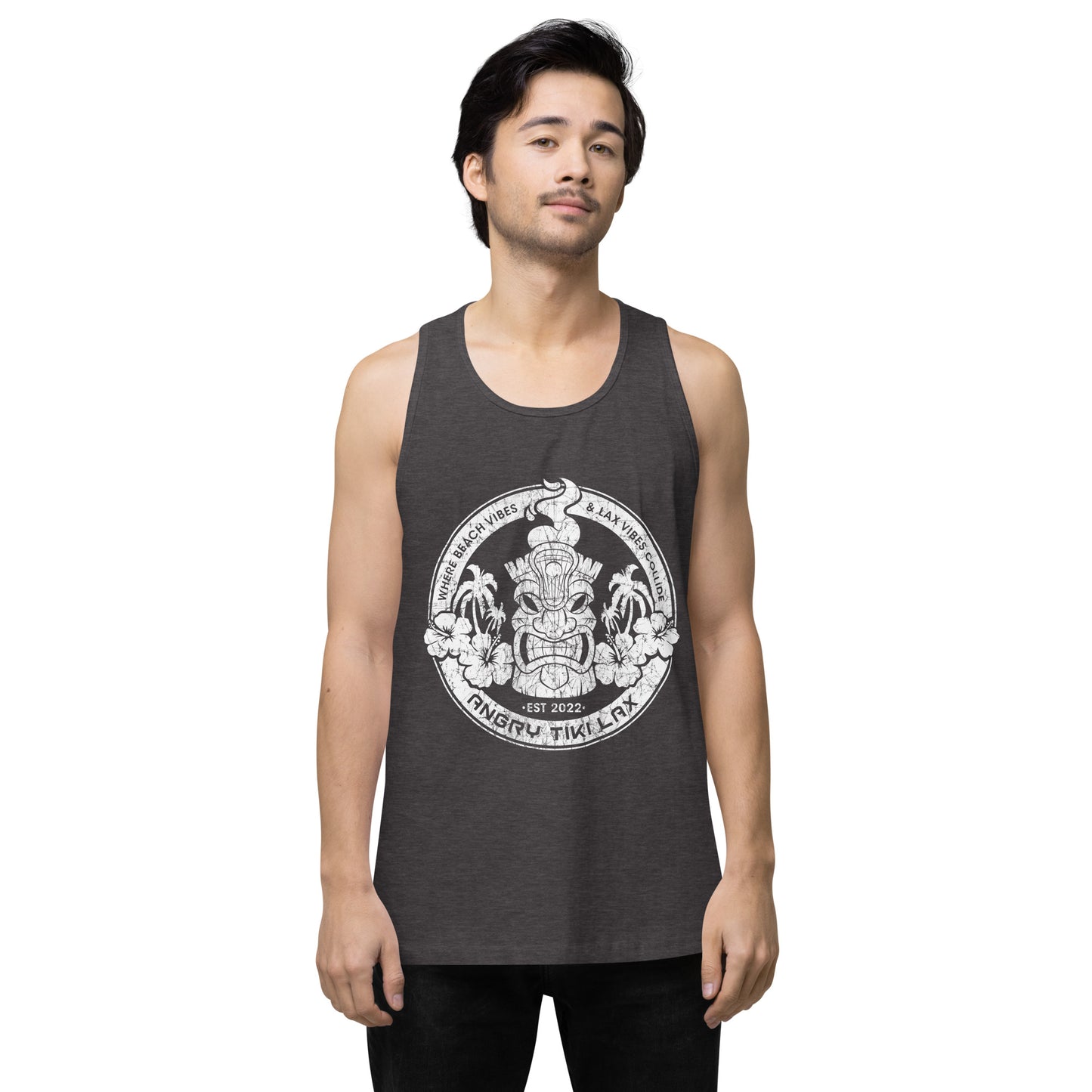 Angry Tiki Lax Distressed round logo Men’s premium tank top