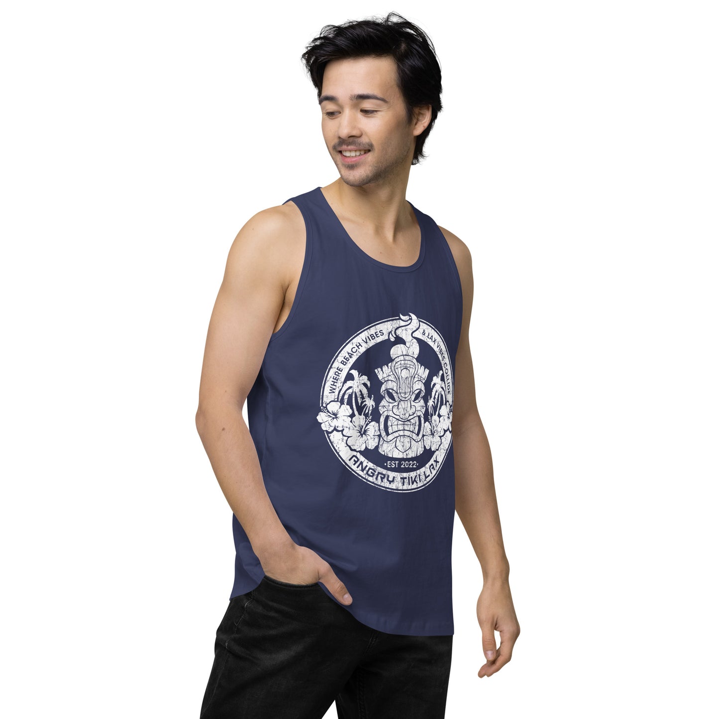 Angry Tiki Lax Distressed round logo Men’s premium tank top