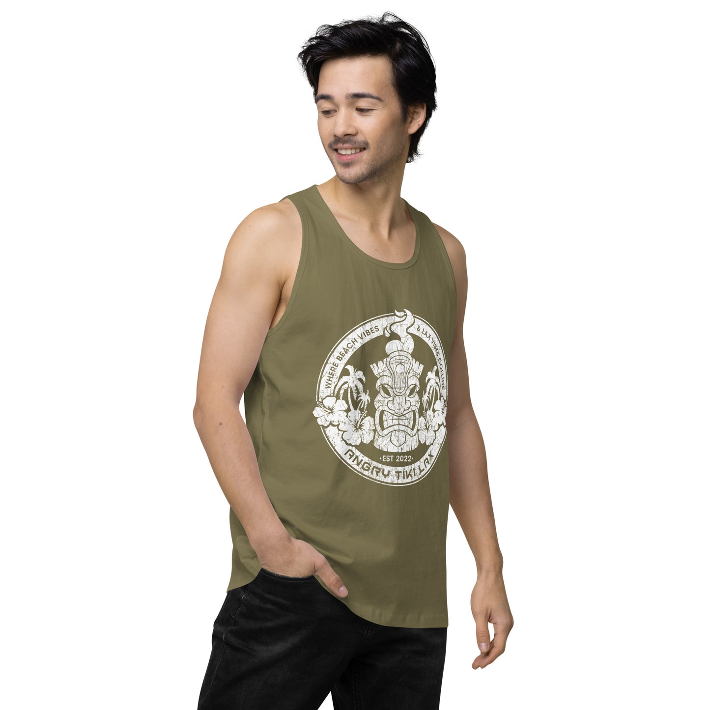 Angry Tiki Lax Distressed round logo Men’s premium tank top