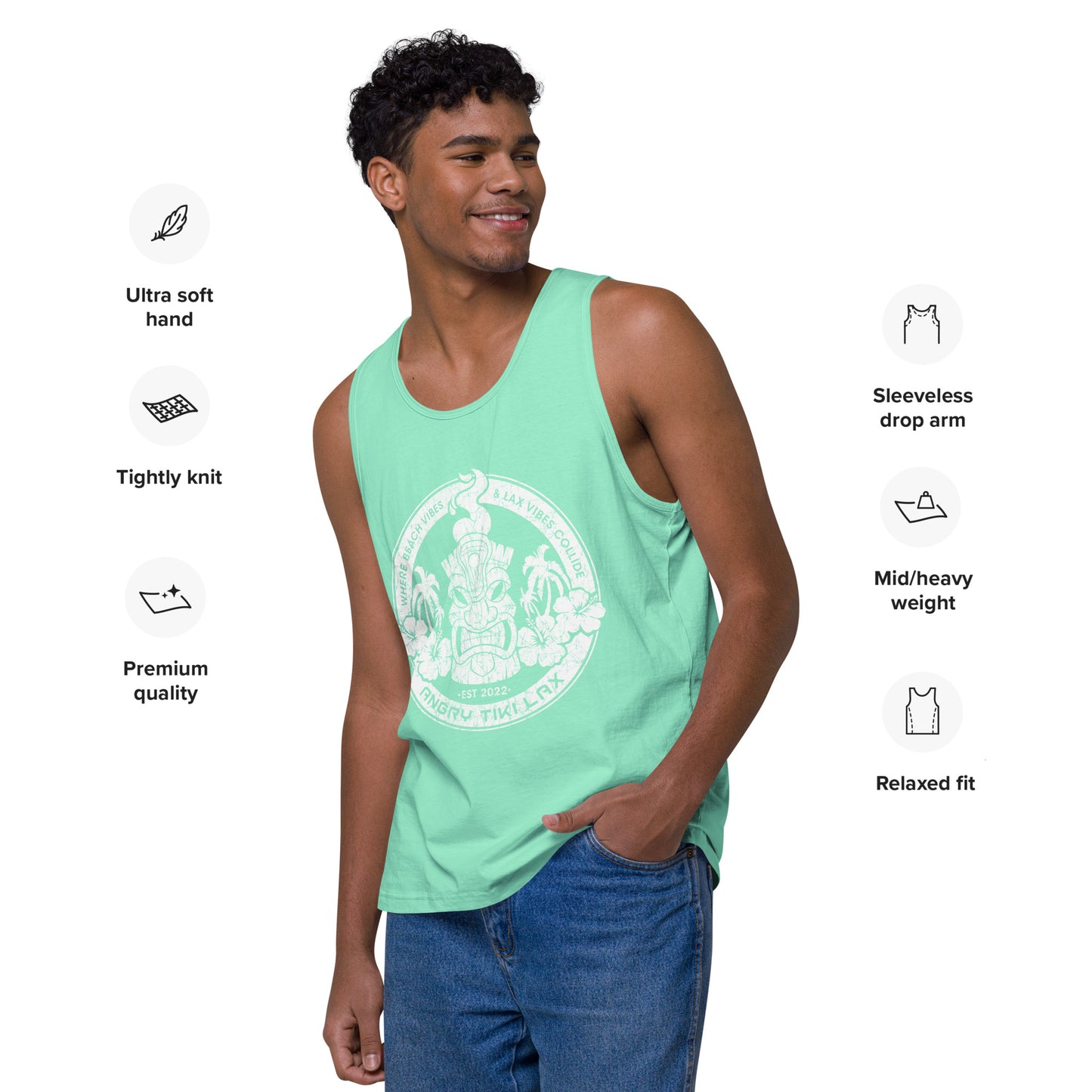 Angry Tiki Lax Distressed round logo Men’s premium tank top