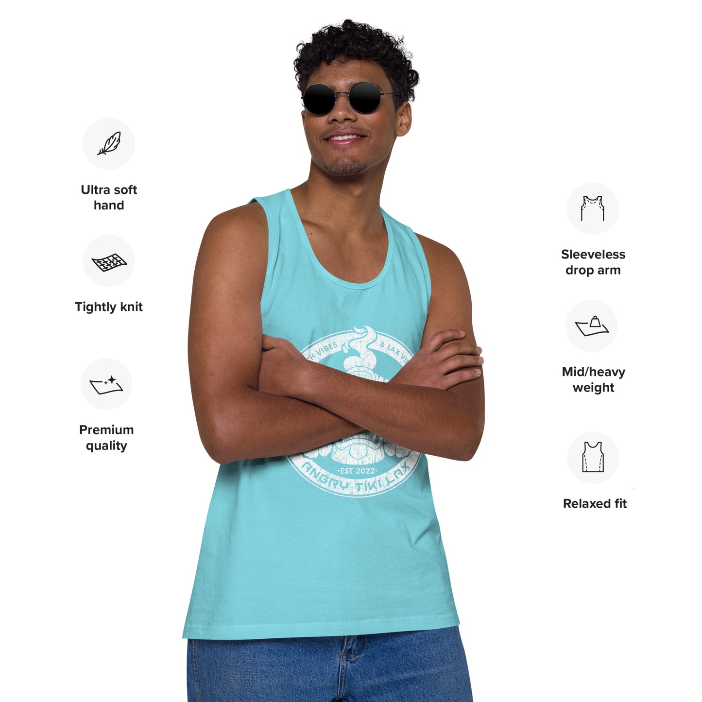 Angry Tiki Lax Distressed round logo Men’s premium tank top