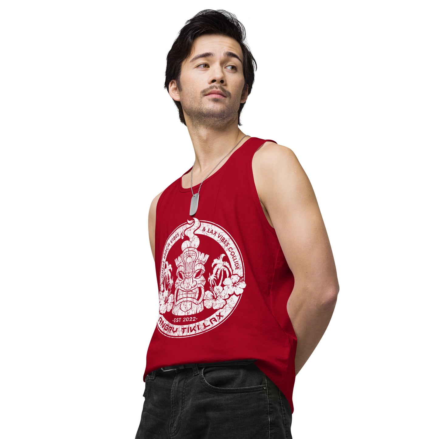 Angry Tiki Lax Distressed round logo Men’s premium tank top