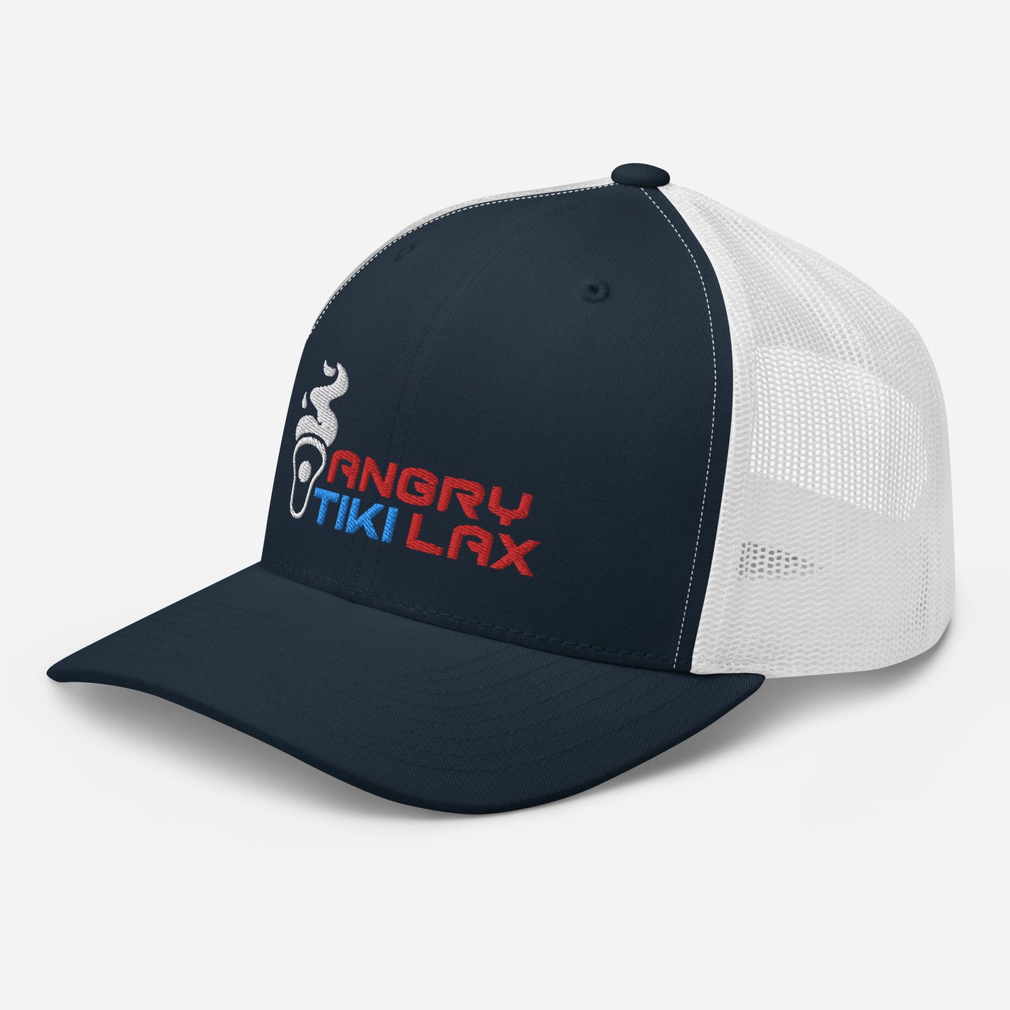 Angry Tiki Lax text logo Trucker Cap