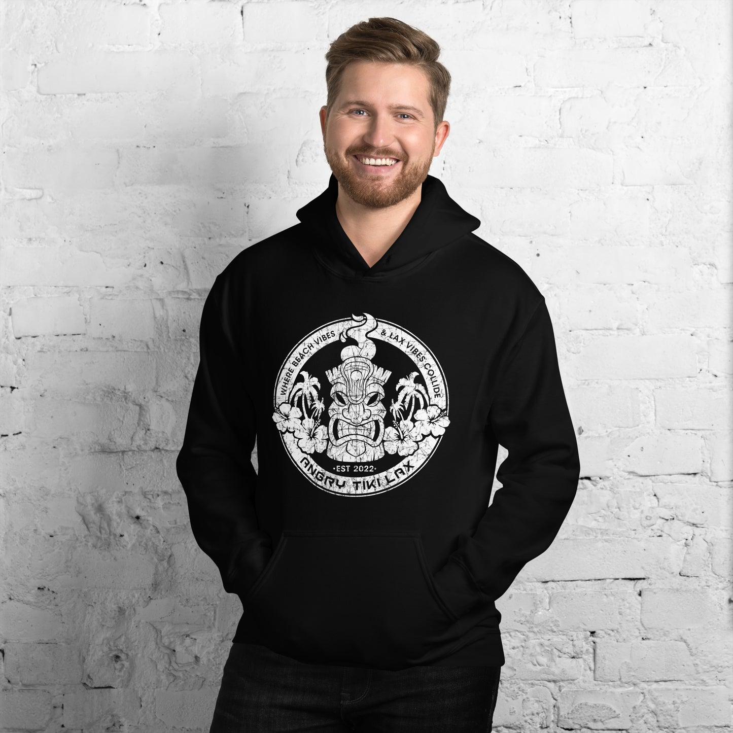 Angry Tiki Lax distressed round logo Unisex Hoodie