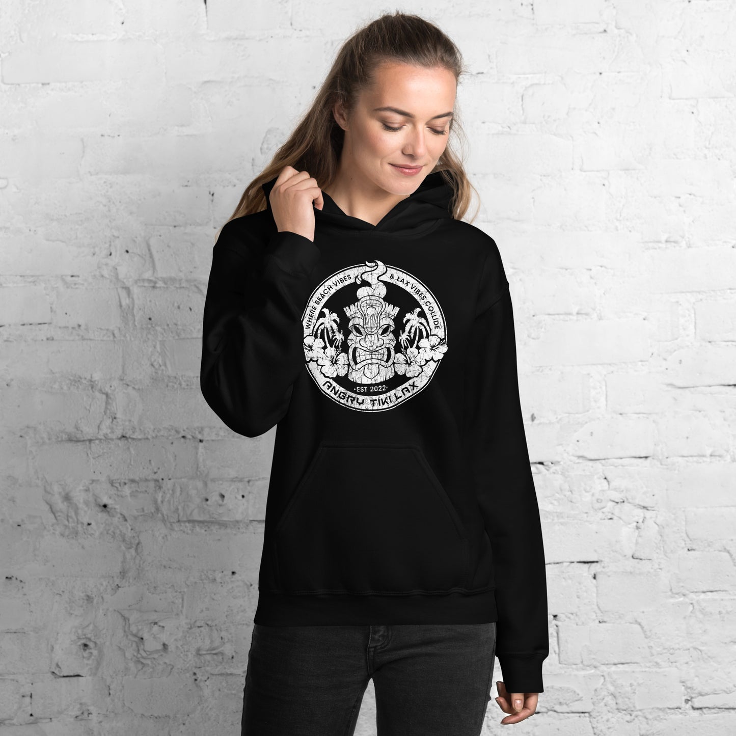 Angry Tiki Lax distressed round logo Unisex Hoodie