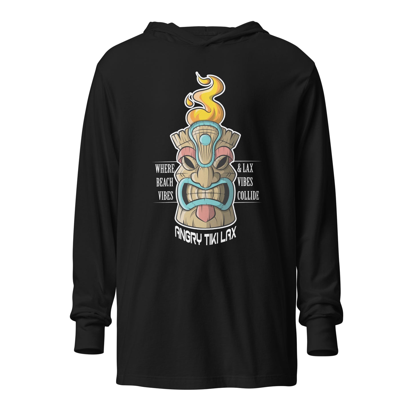 Angry Tiki Lacrosse slogan Hooded long-sleeve tee