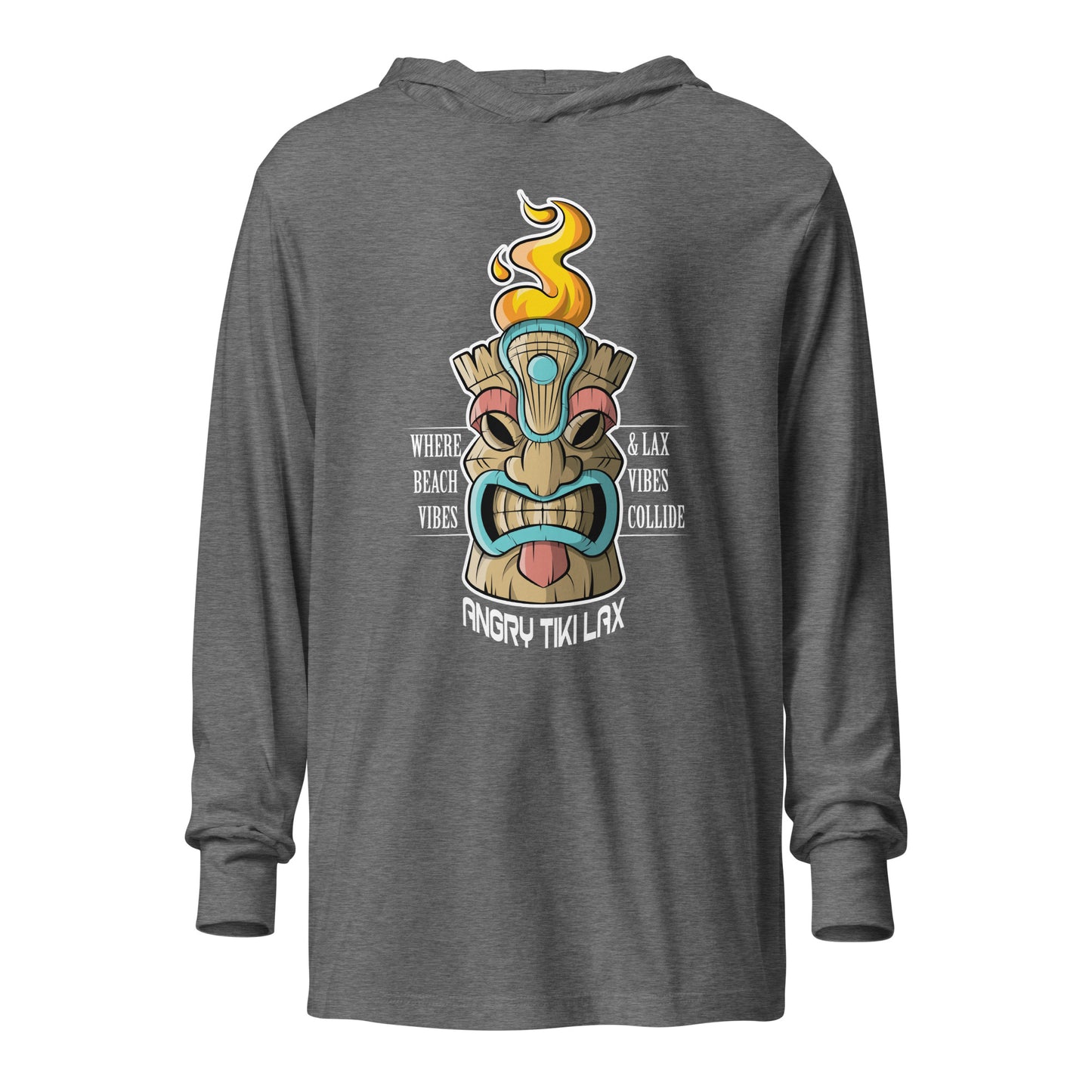 Angry Tiki Lacrosse slogan Hooded long-sleeve tee