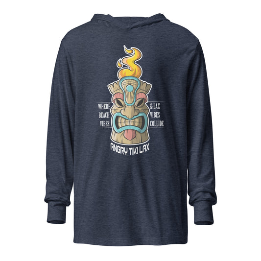 Angry Tiki Lacrosse slogan Hooded long-sleeve tee