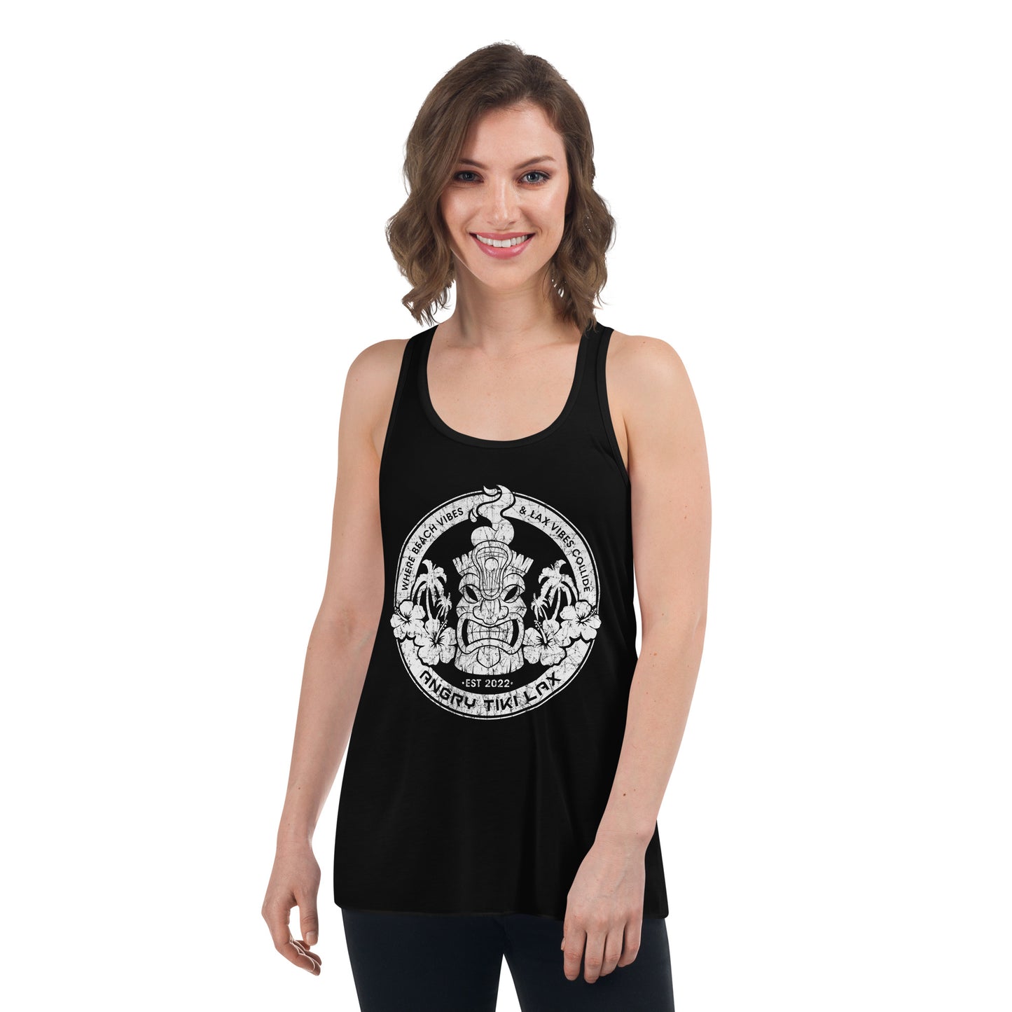 Angry Tiki Lax distressed logo Women's Flowy Racerback Tank