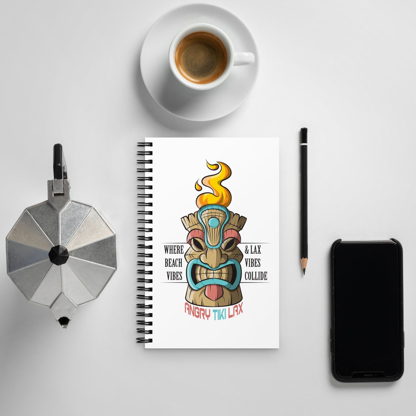 Angry tiki logo Spiral notebook