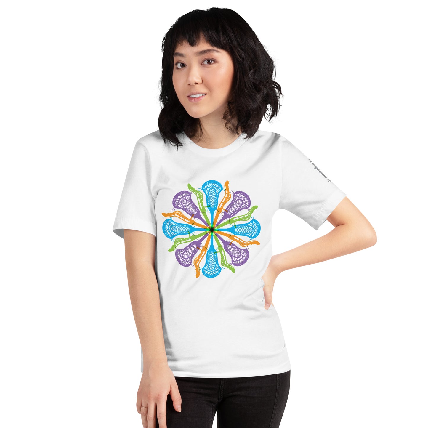 Womens Lacrosse stick flower design V1 Unisex t-shirt